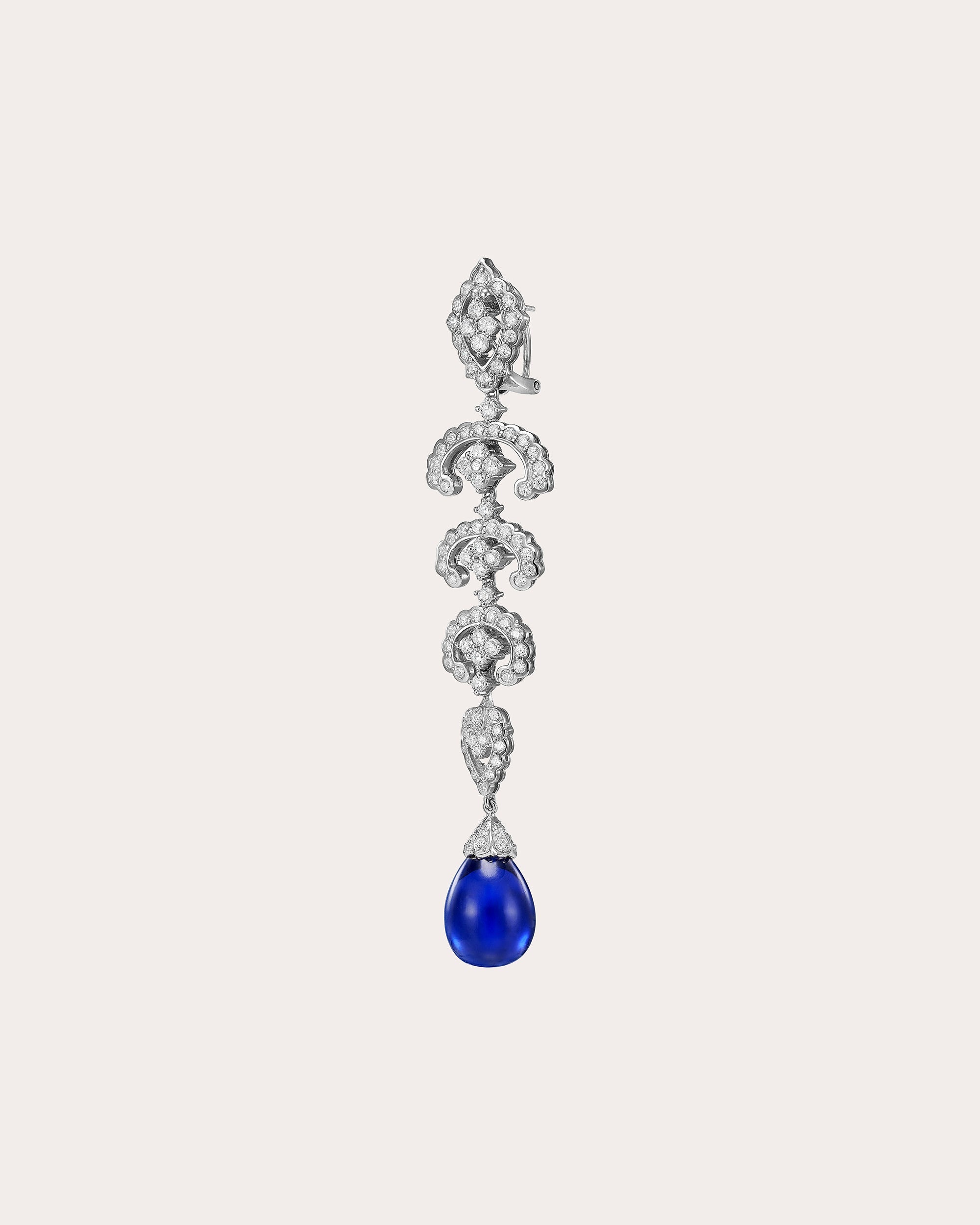 Diamond & Royal Blue Sapphire Scallop Lace Drop Earrings