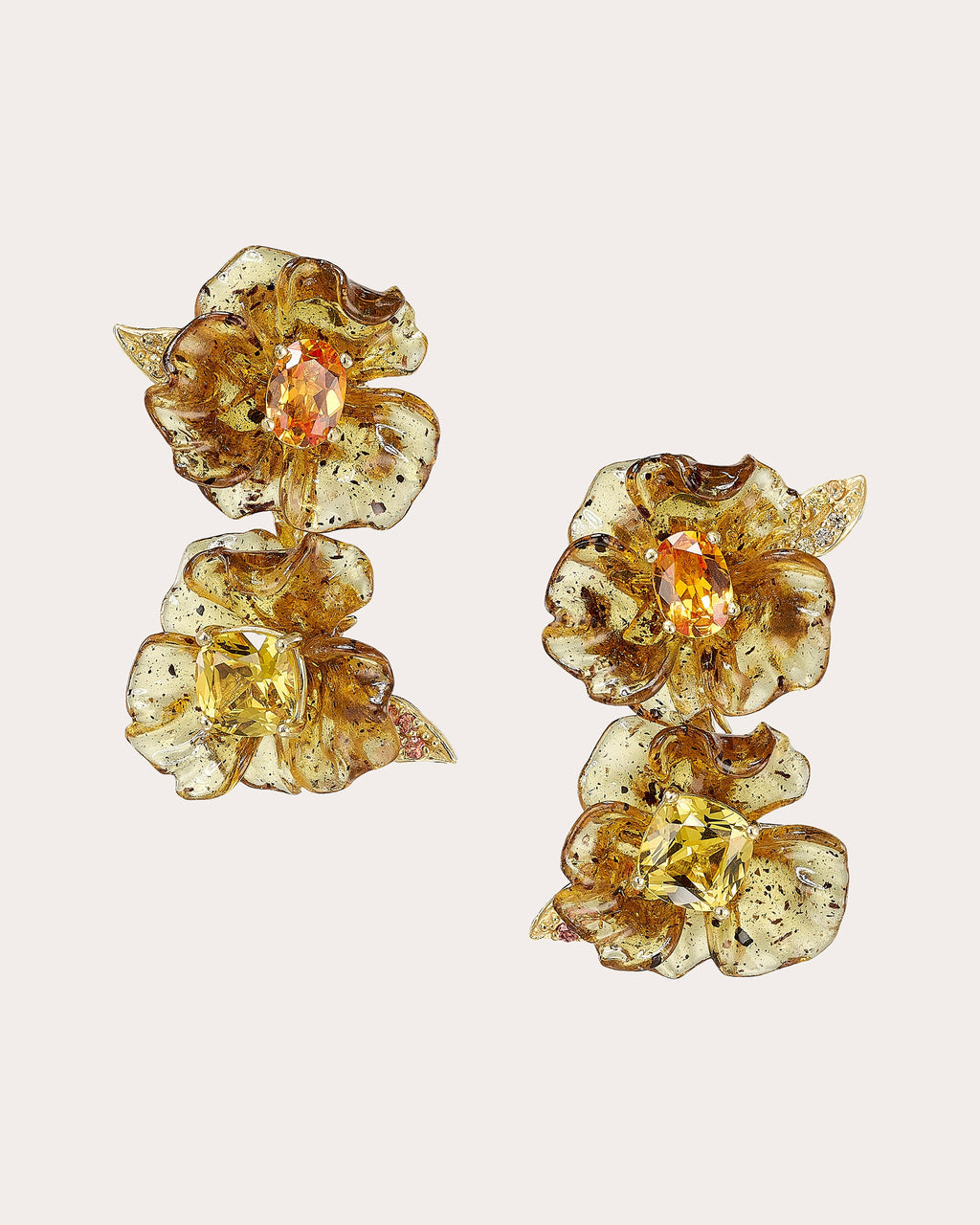 Orange & Yellow Sapphire Petunia Drop Earrings
