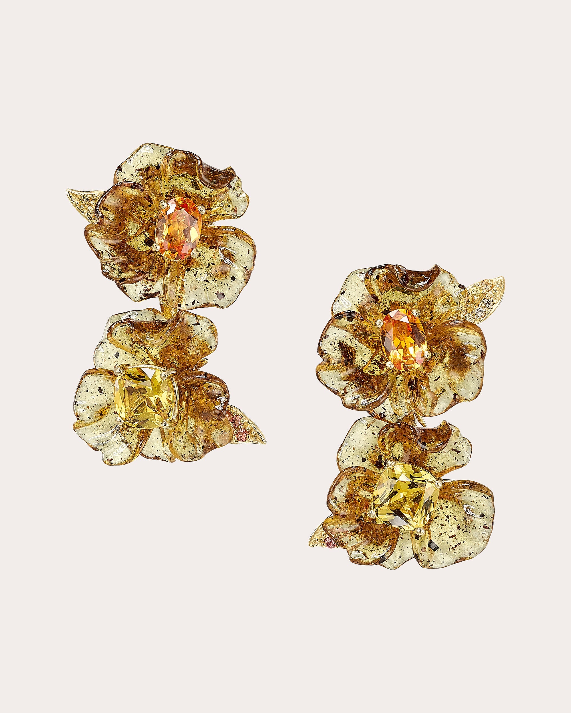 Orange & Yellow Sapphire Petunia Drop Earrings