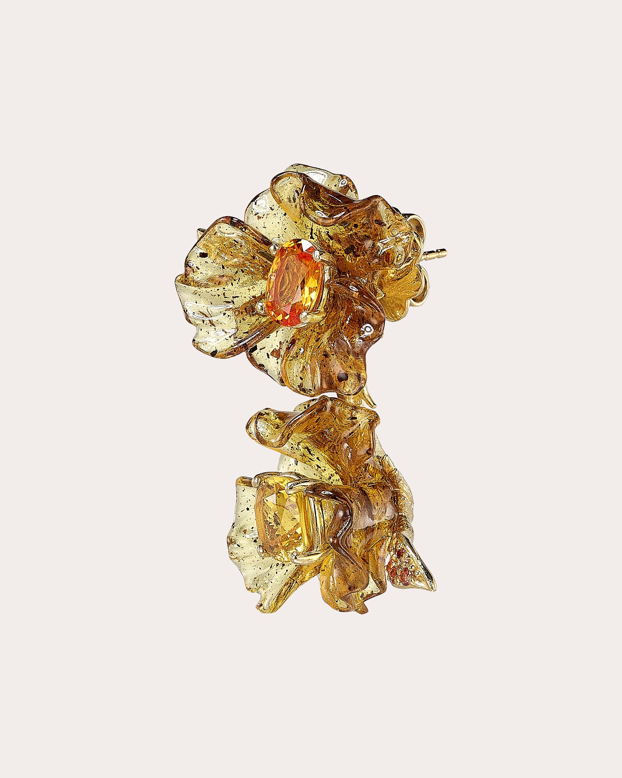 Orange & Yellow Sapphire Petunia Drop Earrings