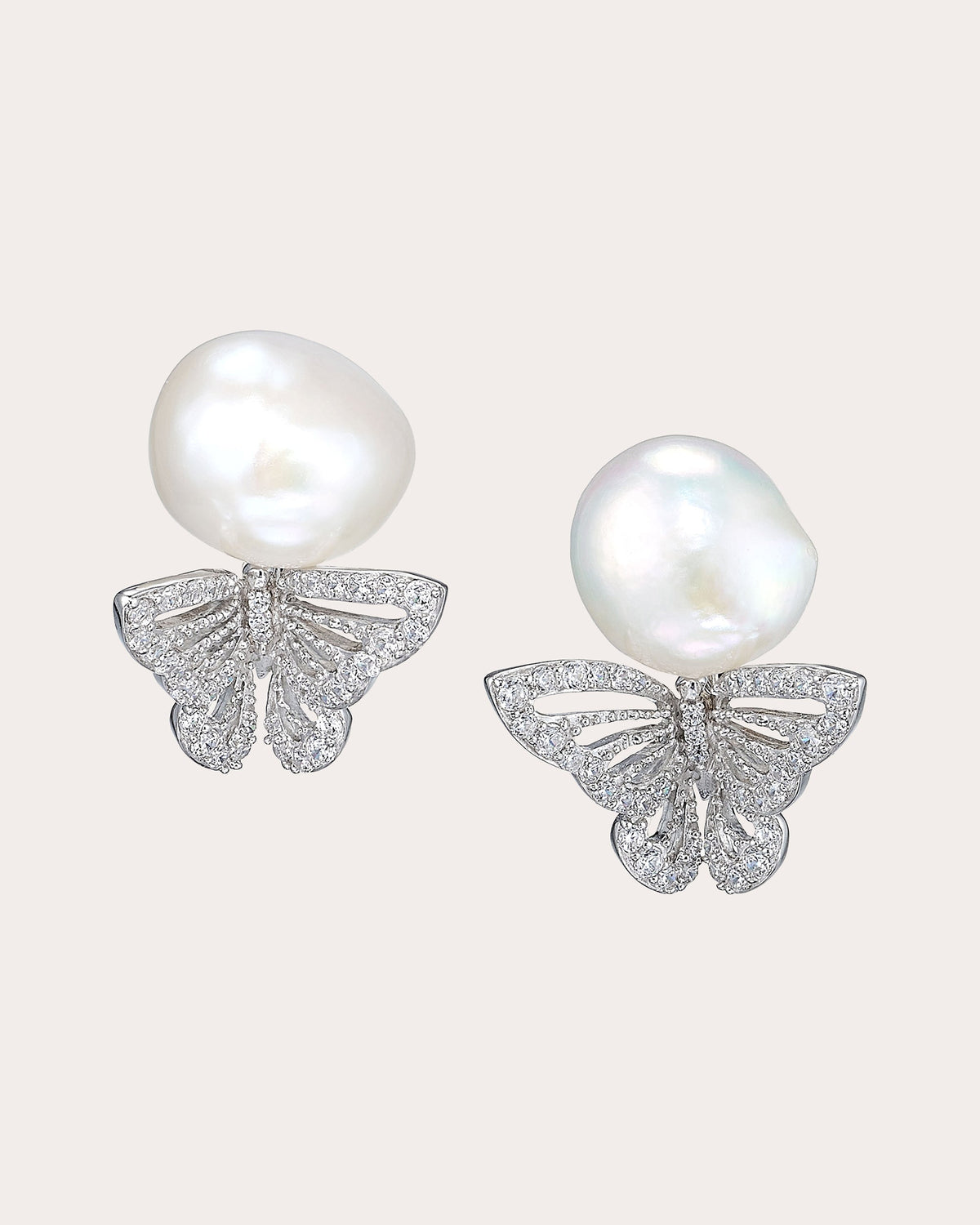 Diamond & Pearl White Butterfly Stud Earrings