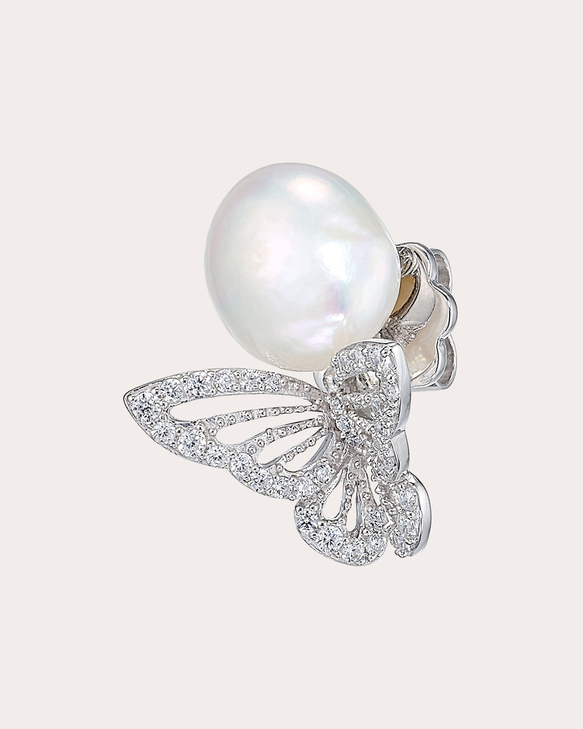 Diamond & Pearl White Butterfly Stud Earrings
