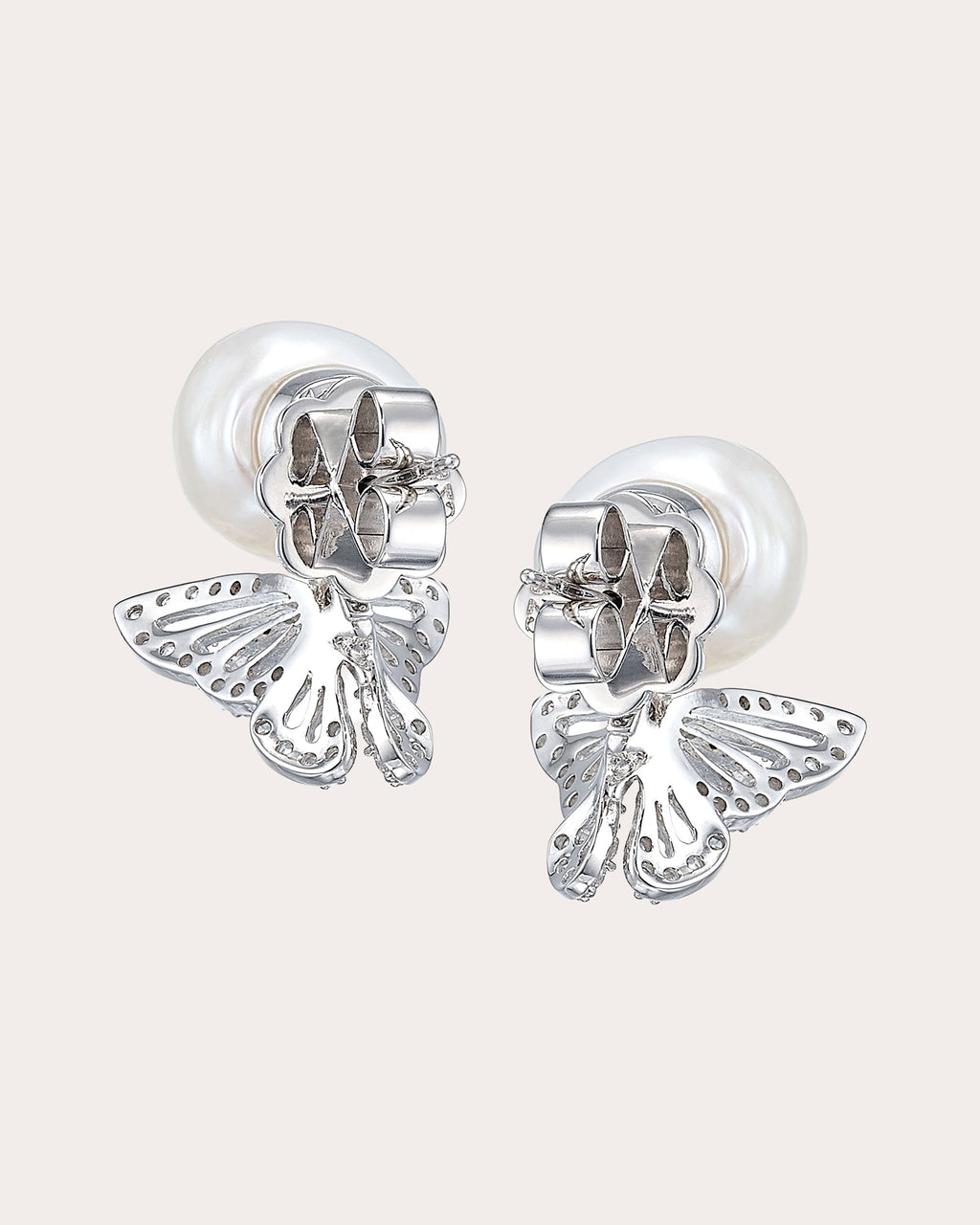 Diamond & Pearl White Butterfly Stud Earrings