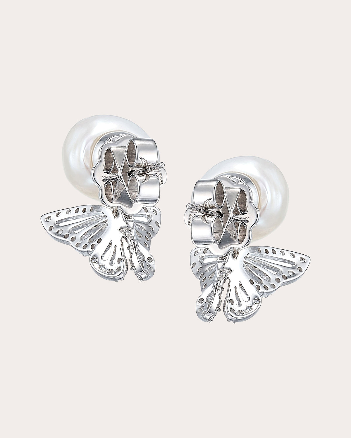Diamond & Pearl White Butterfly Stud Earrings