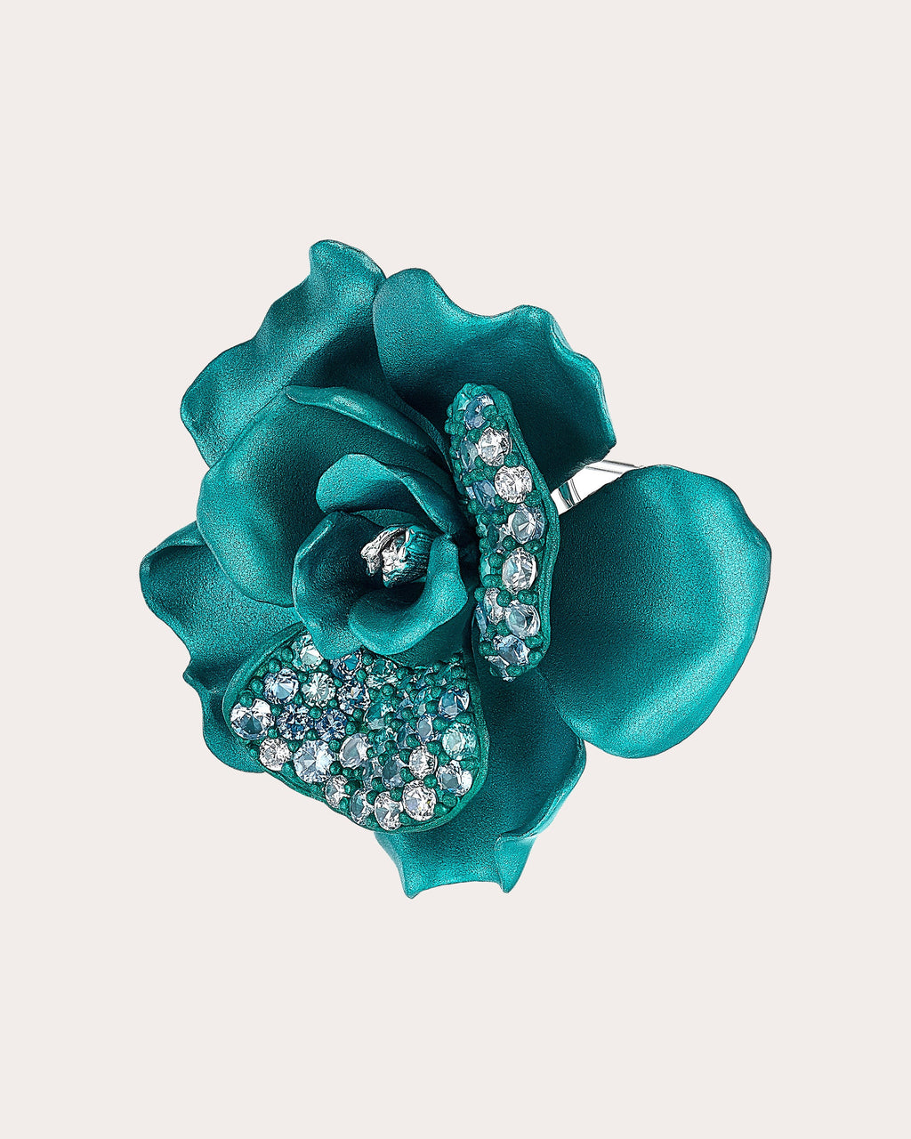 Diamond & Blue Spinel Aqua Camelia Stud Earrings 