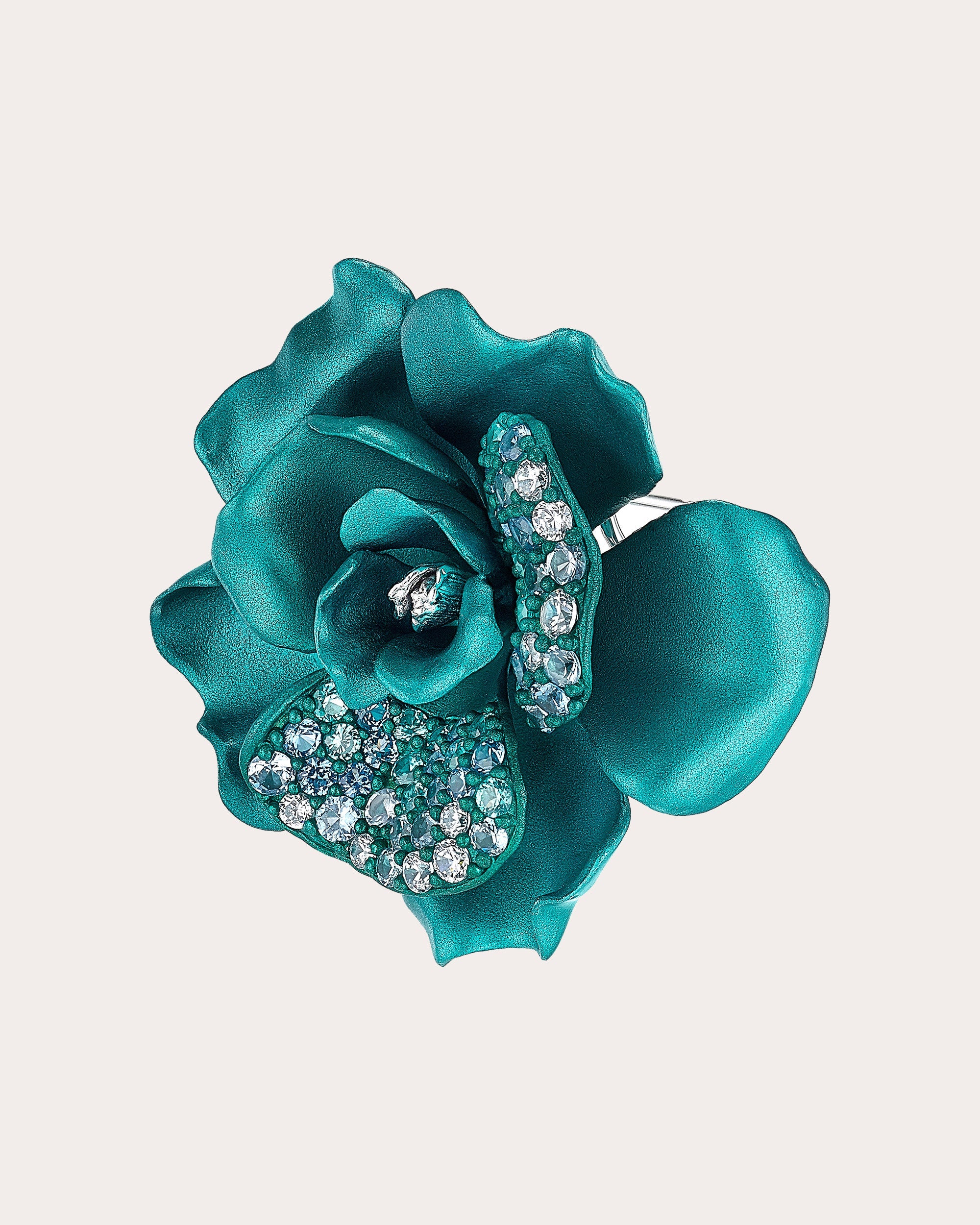 Diamond & Blue Spinel Aqua Camelia Stud Earrings 