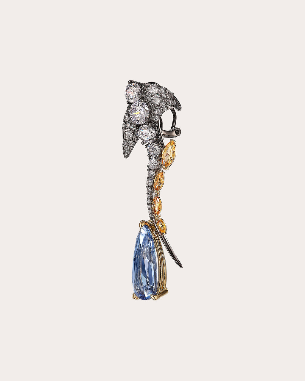 Diamond & Blue Spinel Aqua Ray Drop Earrings