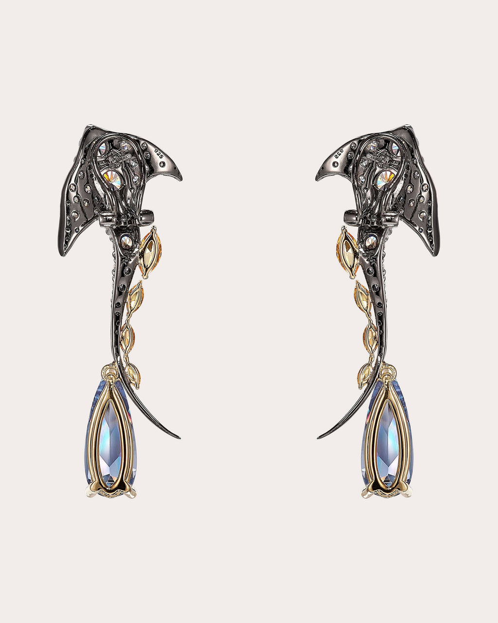 Diamond & Blue Spinel Aqua Ray Drop Earrings