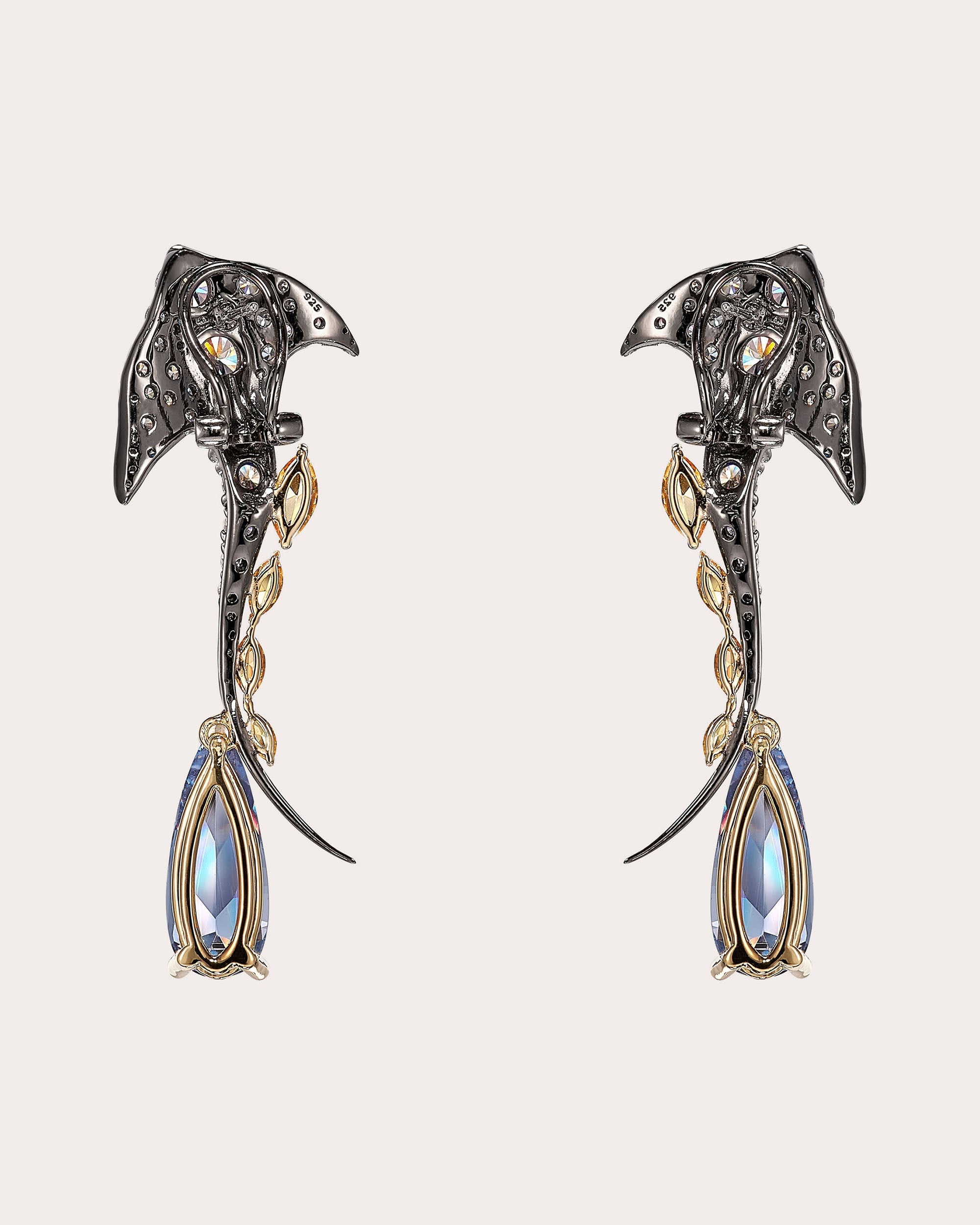 Diamond & Blue Spinel Aqua Ray Drop Earrings