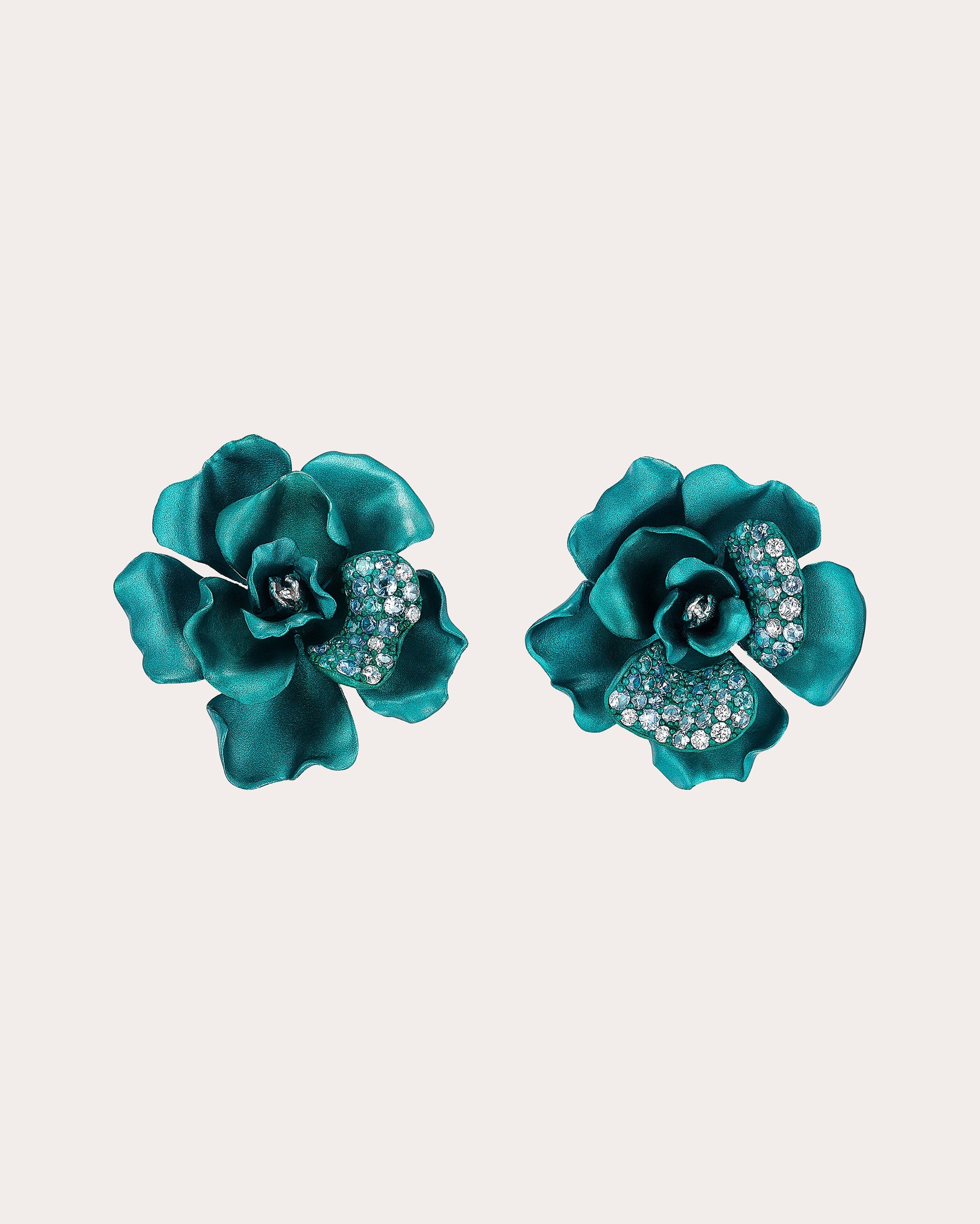 Diamond & Blue Spinel Aqua Camelia Stud Earrings 
