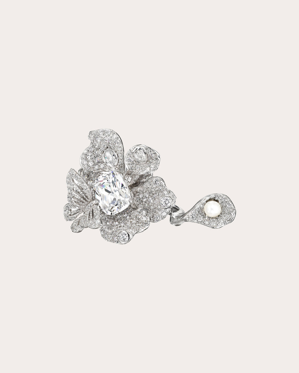 Diamond & Pearl Peony Butterfly Ring
