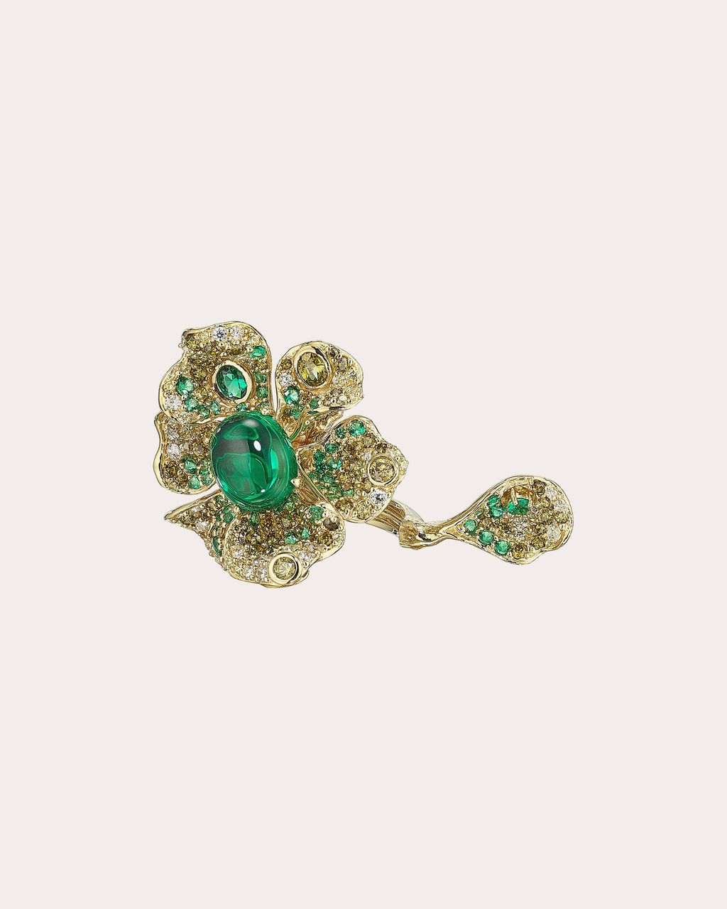 Emerald & Diamond Peony Ring