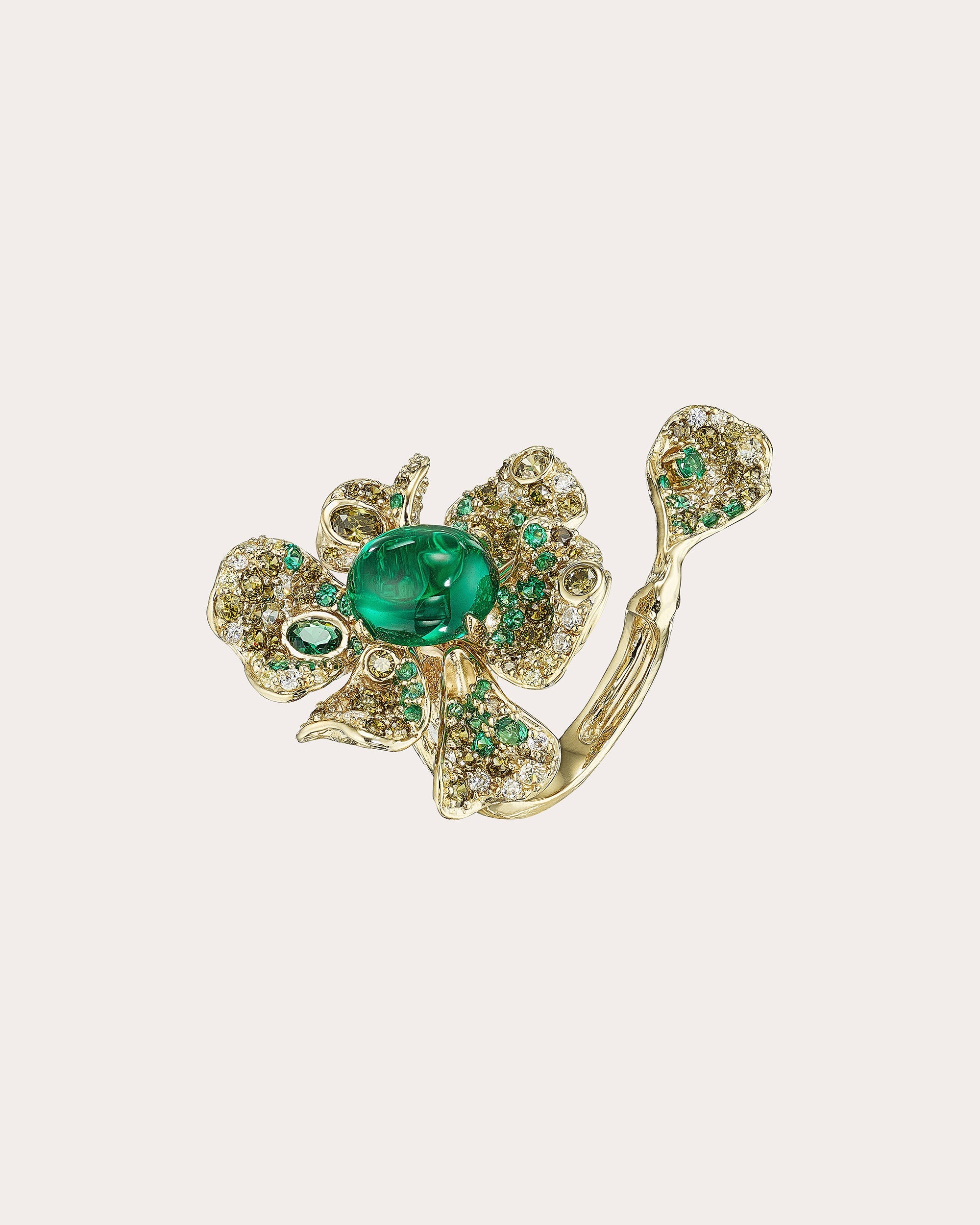 Emerald & Diamond Peony Ring