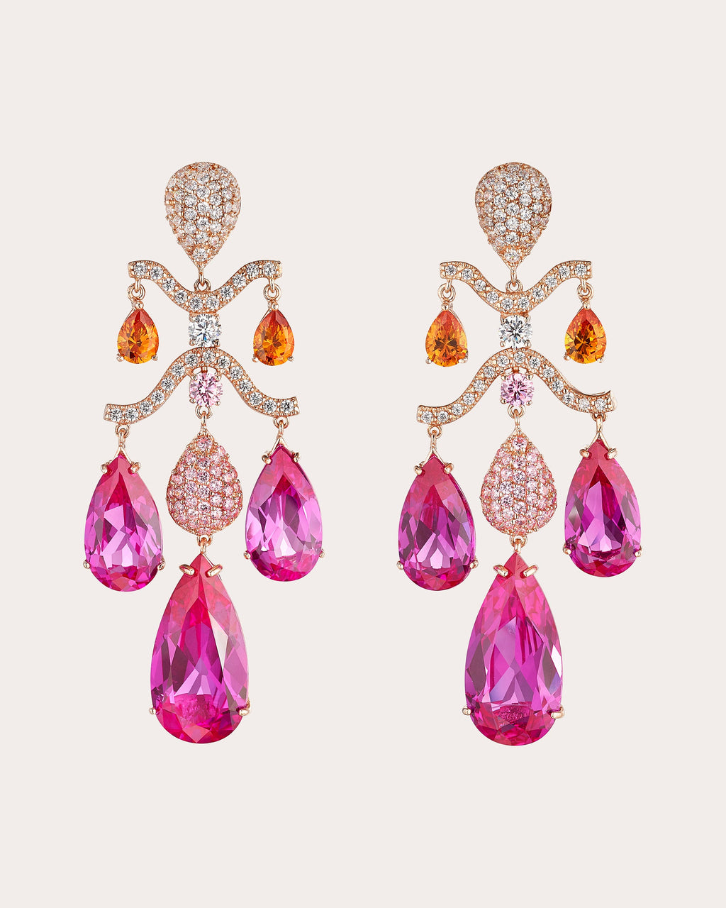 Fuchsia Sapphire Chandelier Drop Earrings