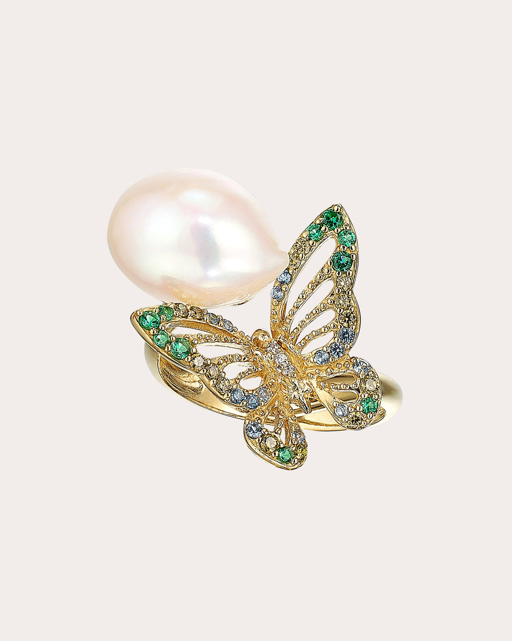 Cultured Pearl & Diamond Butterfly Ring