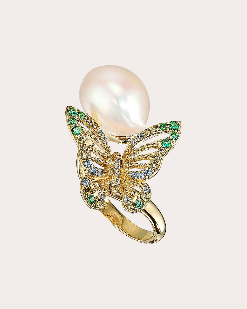 Cultured Pearl & Diamond Butterfly Ring