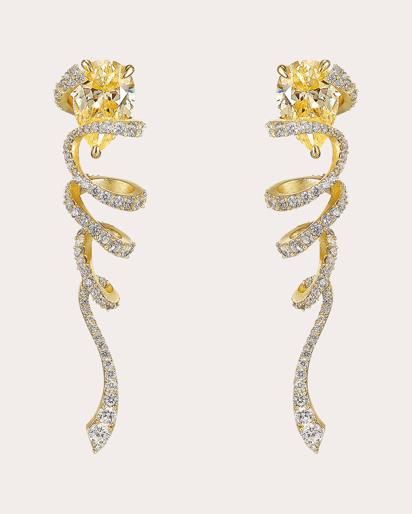 Ribbon Twirl 18K Gold and Rhodium Vermeil Aluminum and Lab-Grown Diamond Earrings
