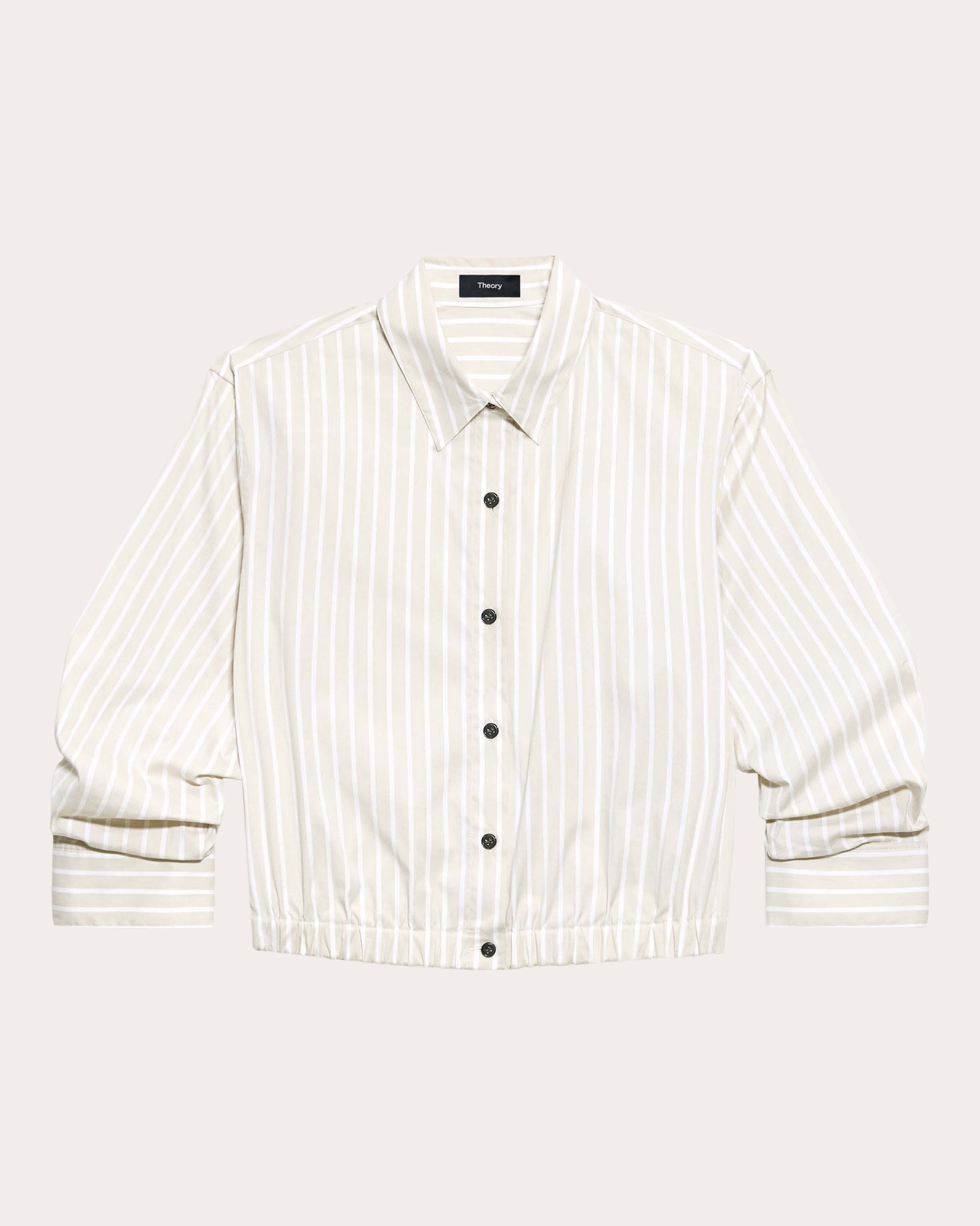 Stripe Cotton Scrunched Crop Button-Up