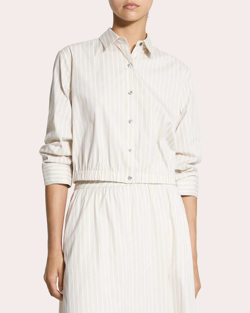 Stripe Cotton Scrunched Crop Button-Up