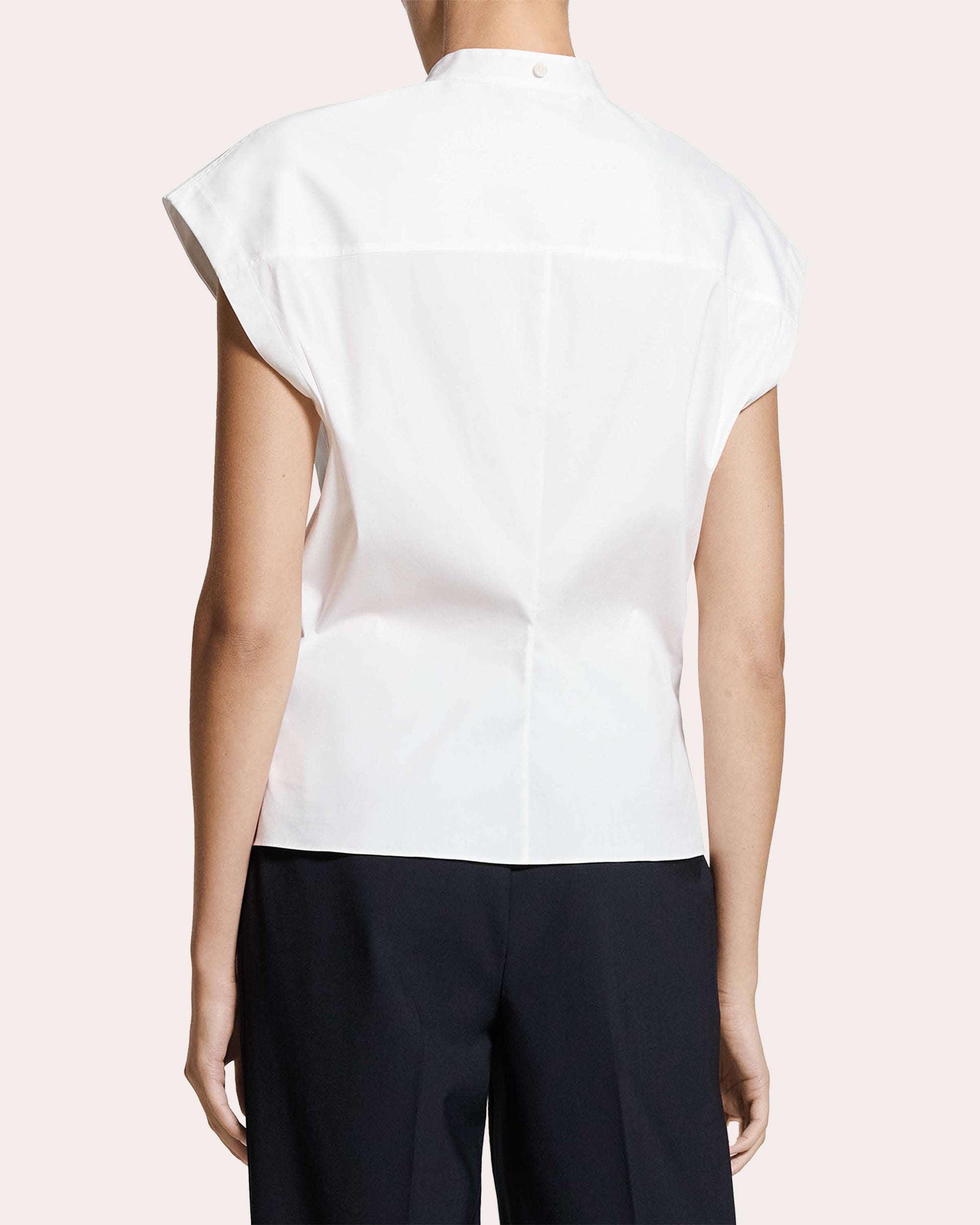 Cotton Poplin Cap-Sleeve Button-Up