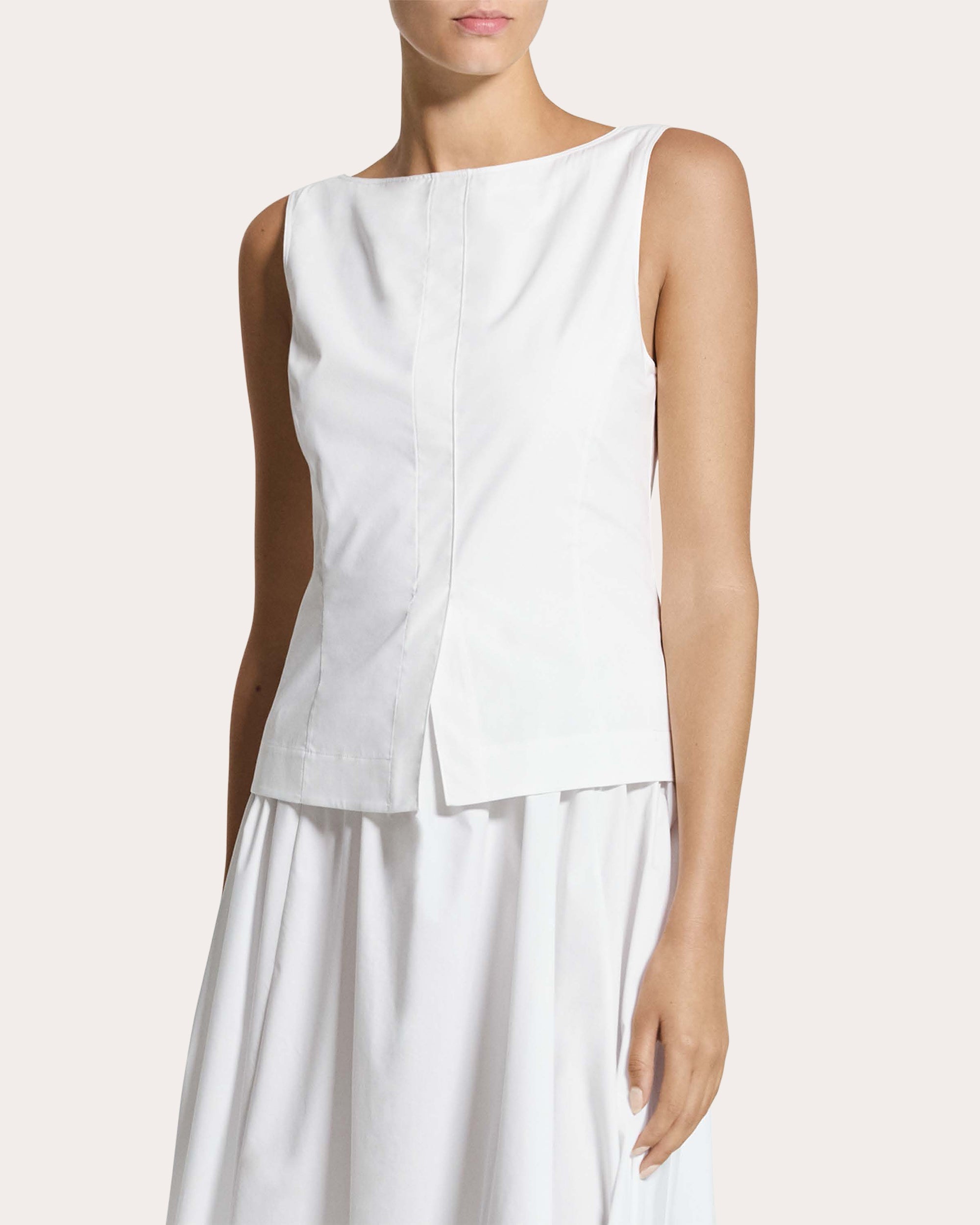 Cotton Poplin Pleated Boatneck Vest Dress