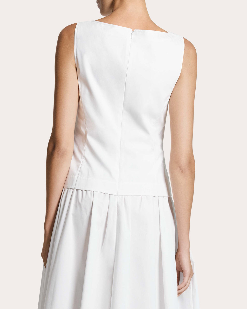 Cotton Poplin Pleated Boatneck Vest Dress