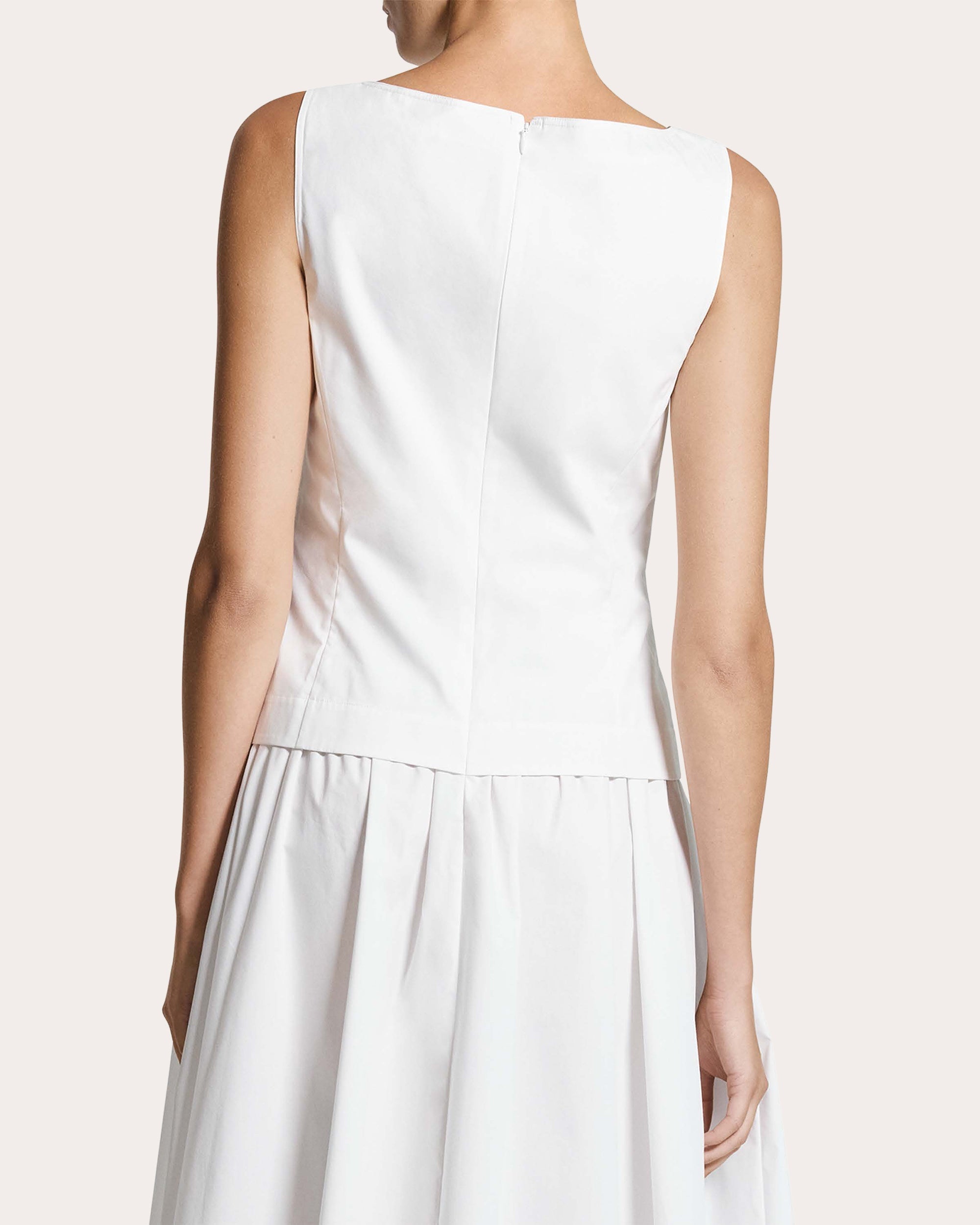Cotton Poplin Pleated Boatneck Vest Dress