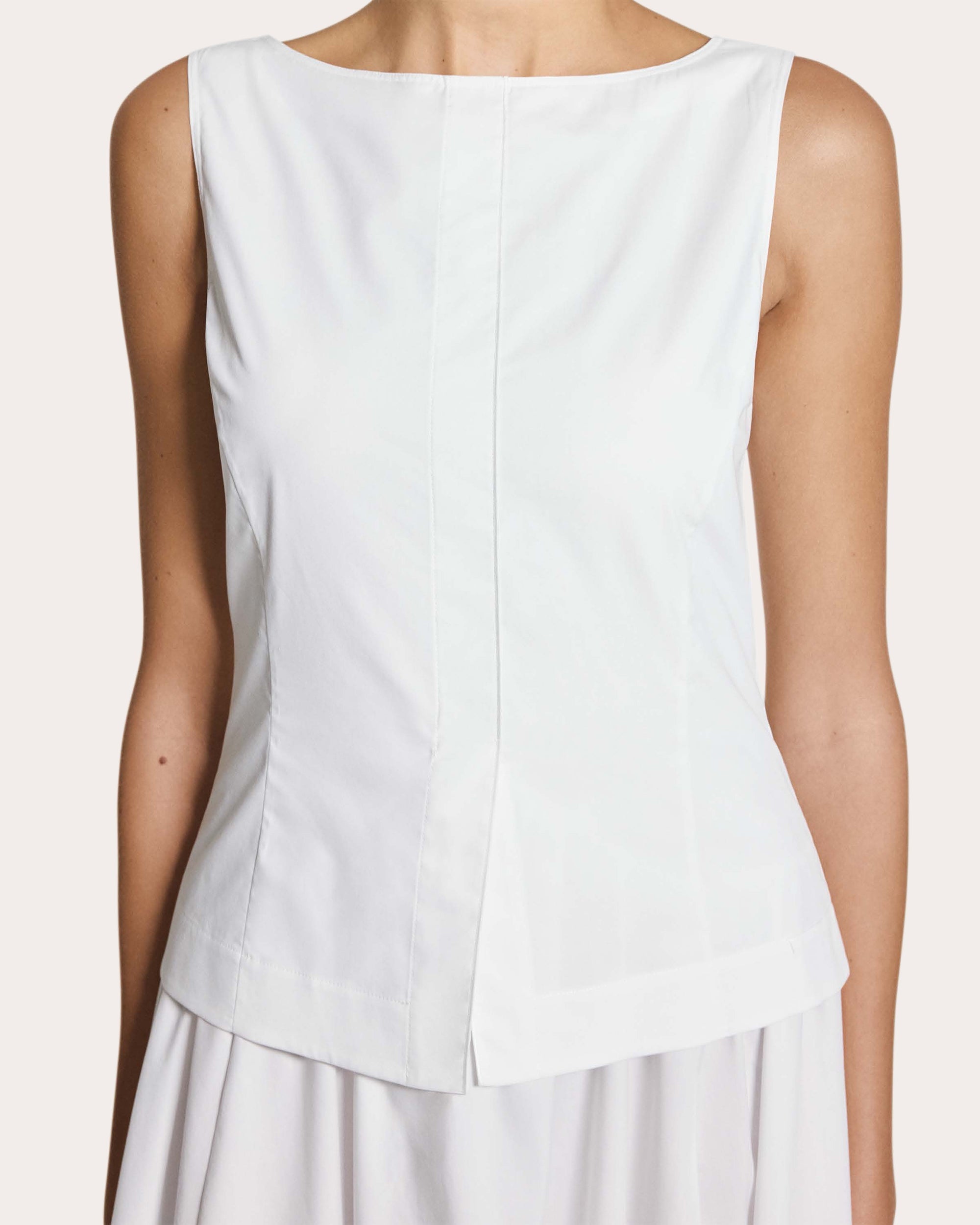 Cotton Poplin Pleated Boatneck Vest Dress