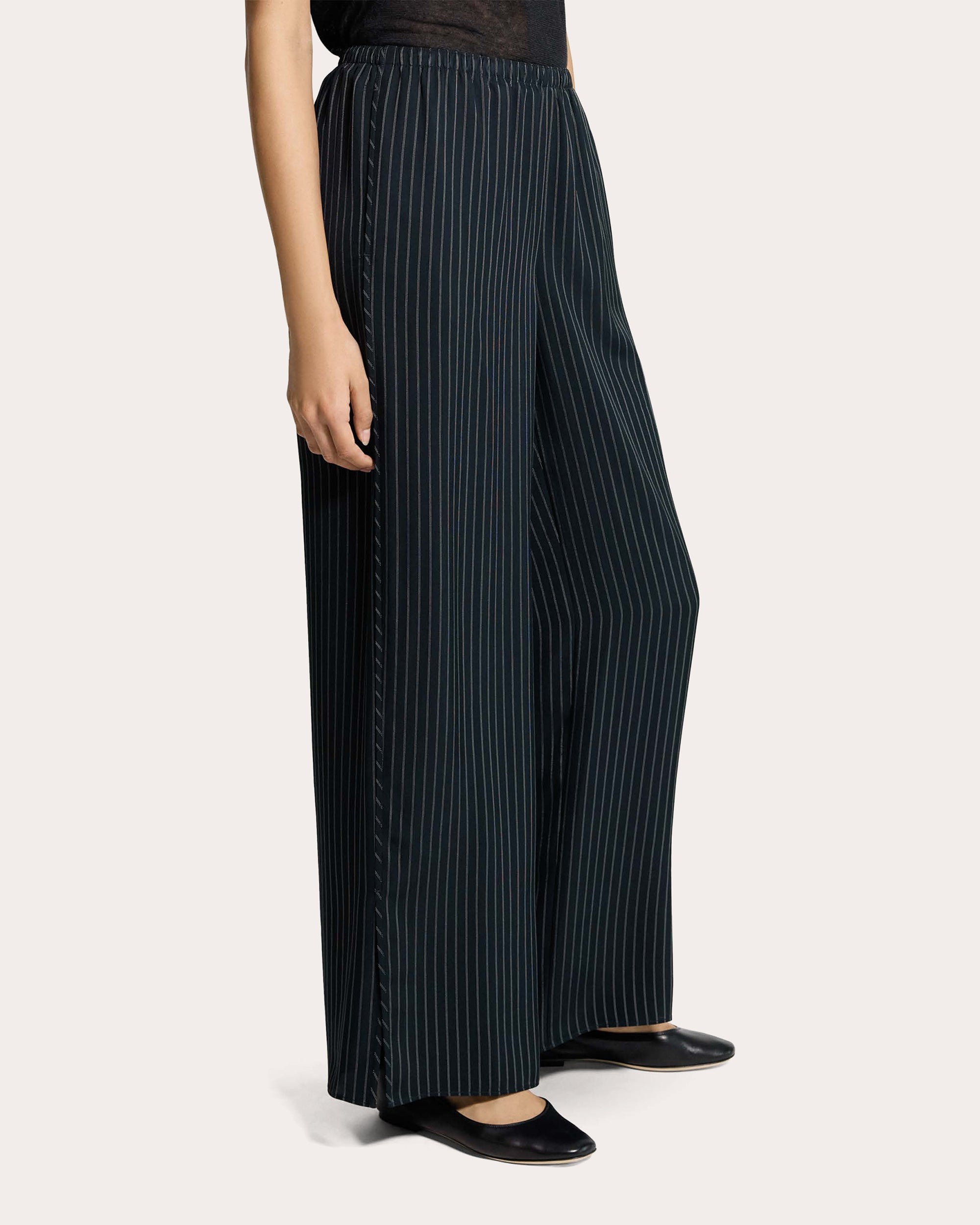Washed Twill Stripe Slit Pull-On Pants