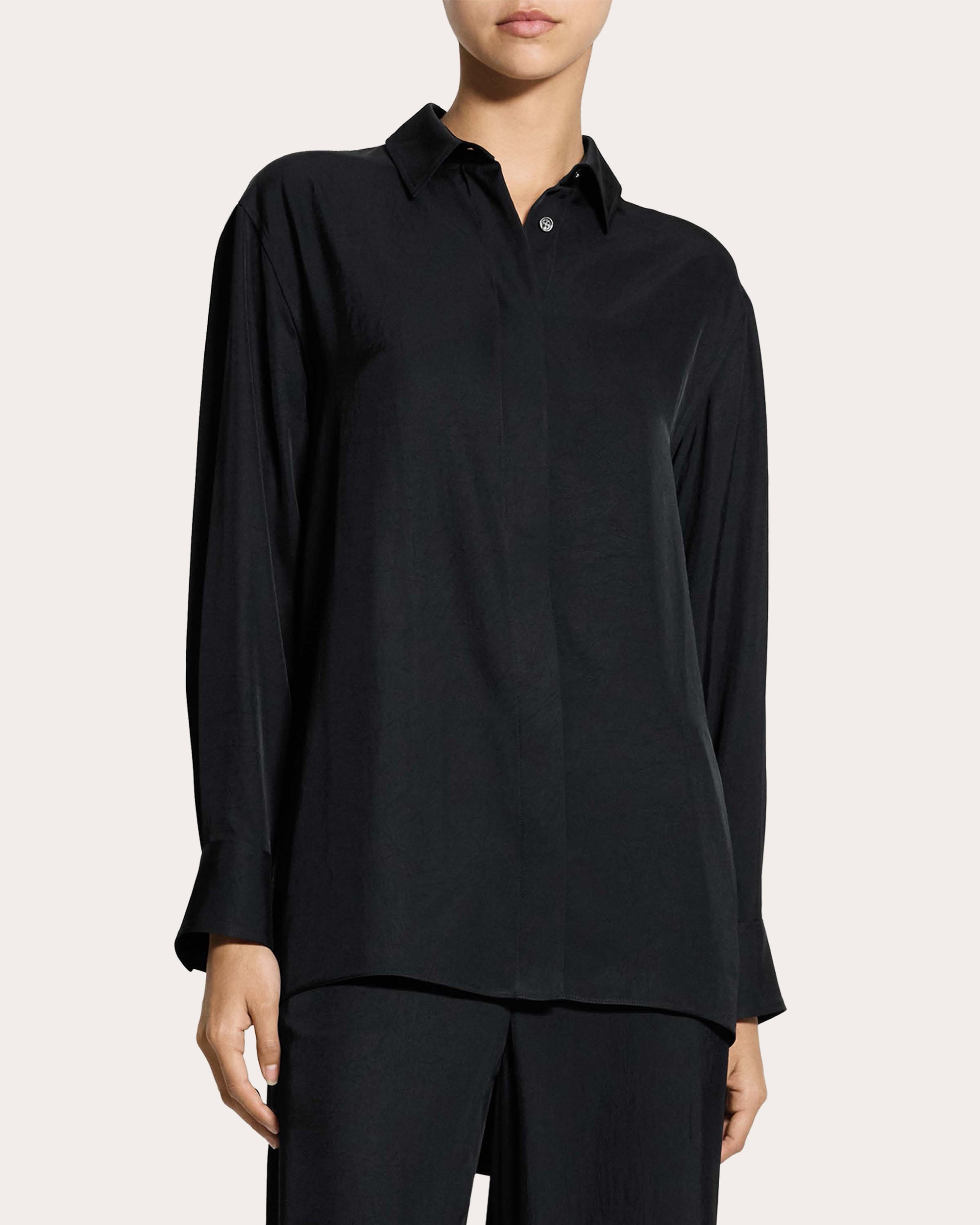Washed Twill Flounced High-Low Shirt