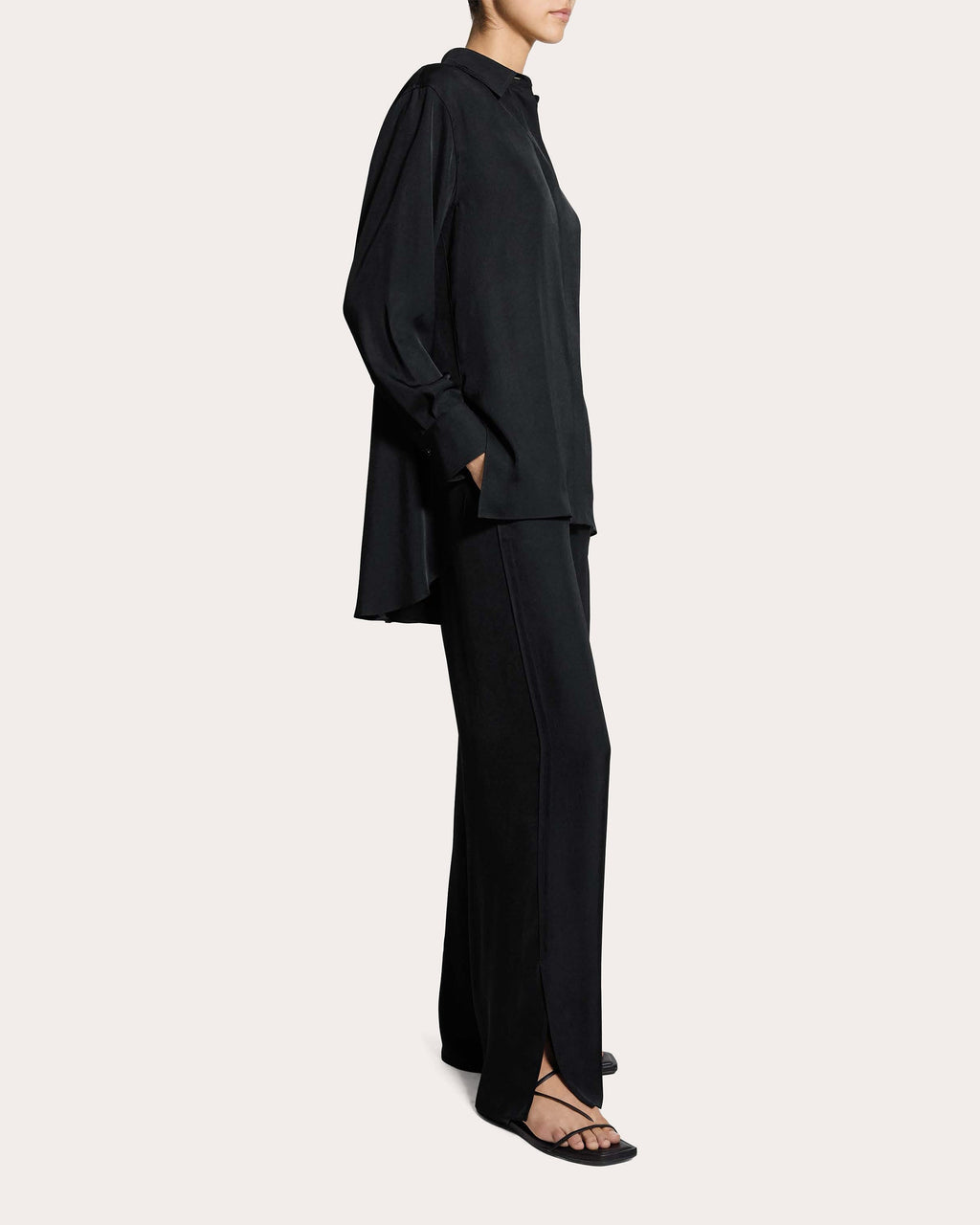 Washed Twill Flounced High-Low Shirt