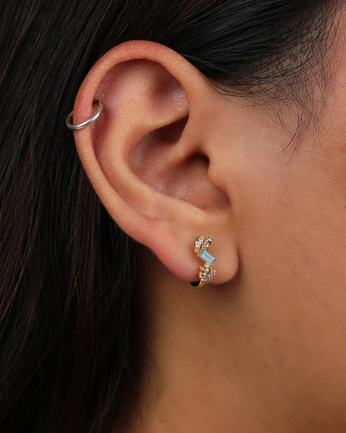 Aquamarine & Diamond Ethereal Nugget Huggie Earrings
