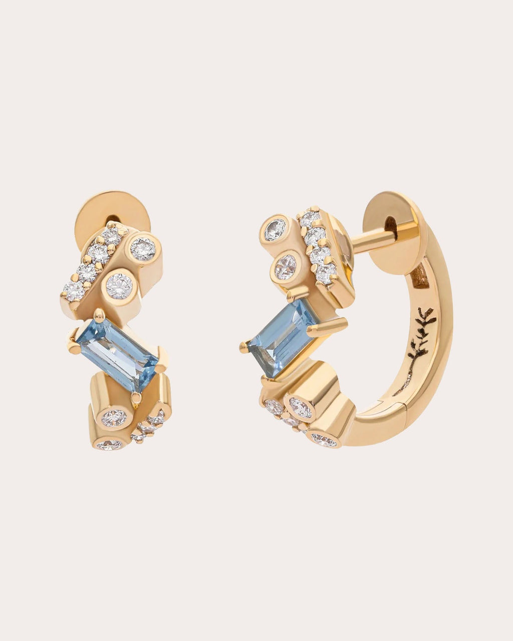 Aquamarine & Diamond Ethereal Nugget Huggie Earrings