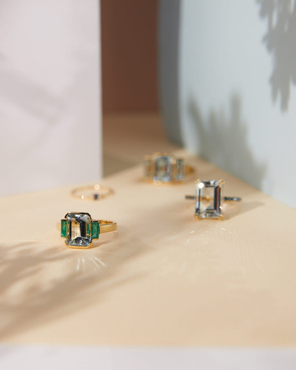 Aquamarine & Emerald Deco Spring Ring