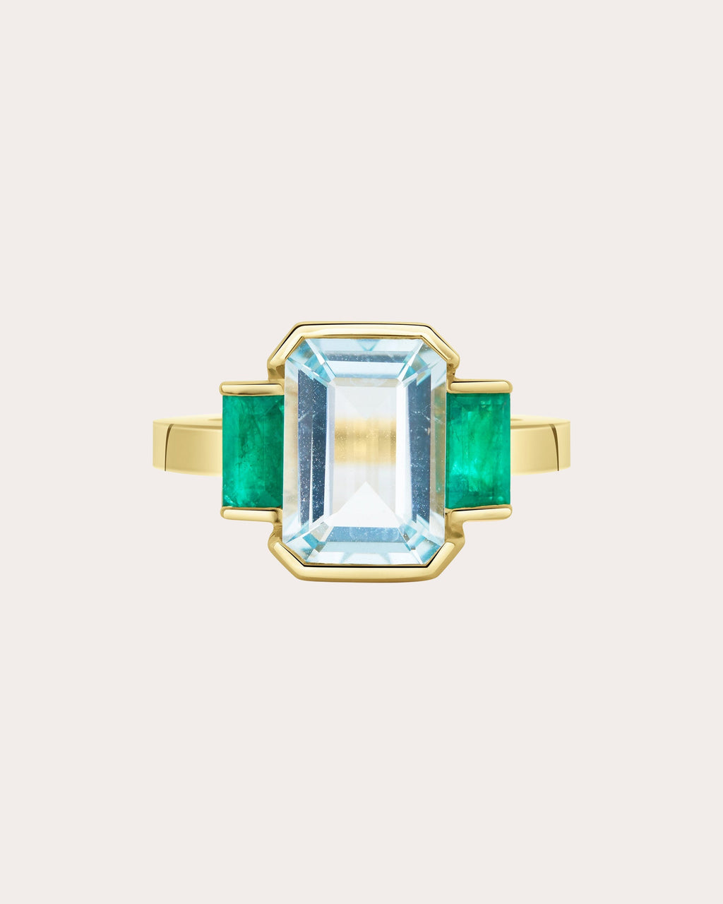 Aquamarine & Emerald Deco Spring Ring