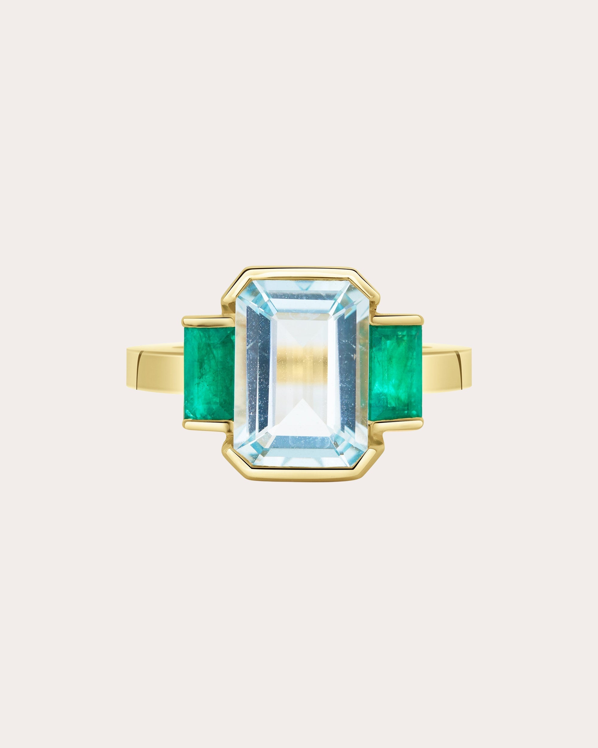 Aquamarine & Emerald Deco Spring Ring