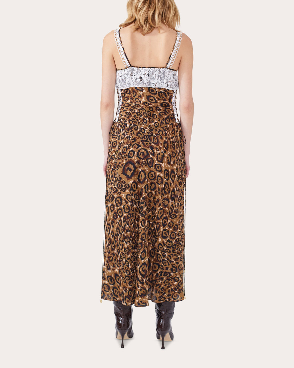 Arizona Printed Silk-Satin and Lace Midi Dress