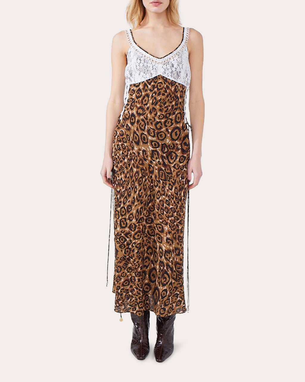 Arizona Printed Silk-Satin and Lace Midi Dress