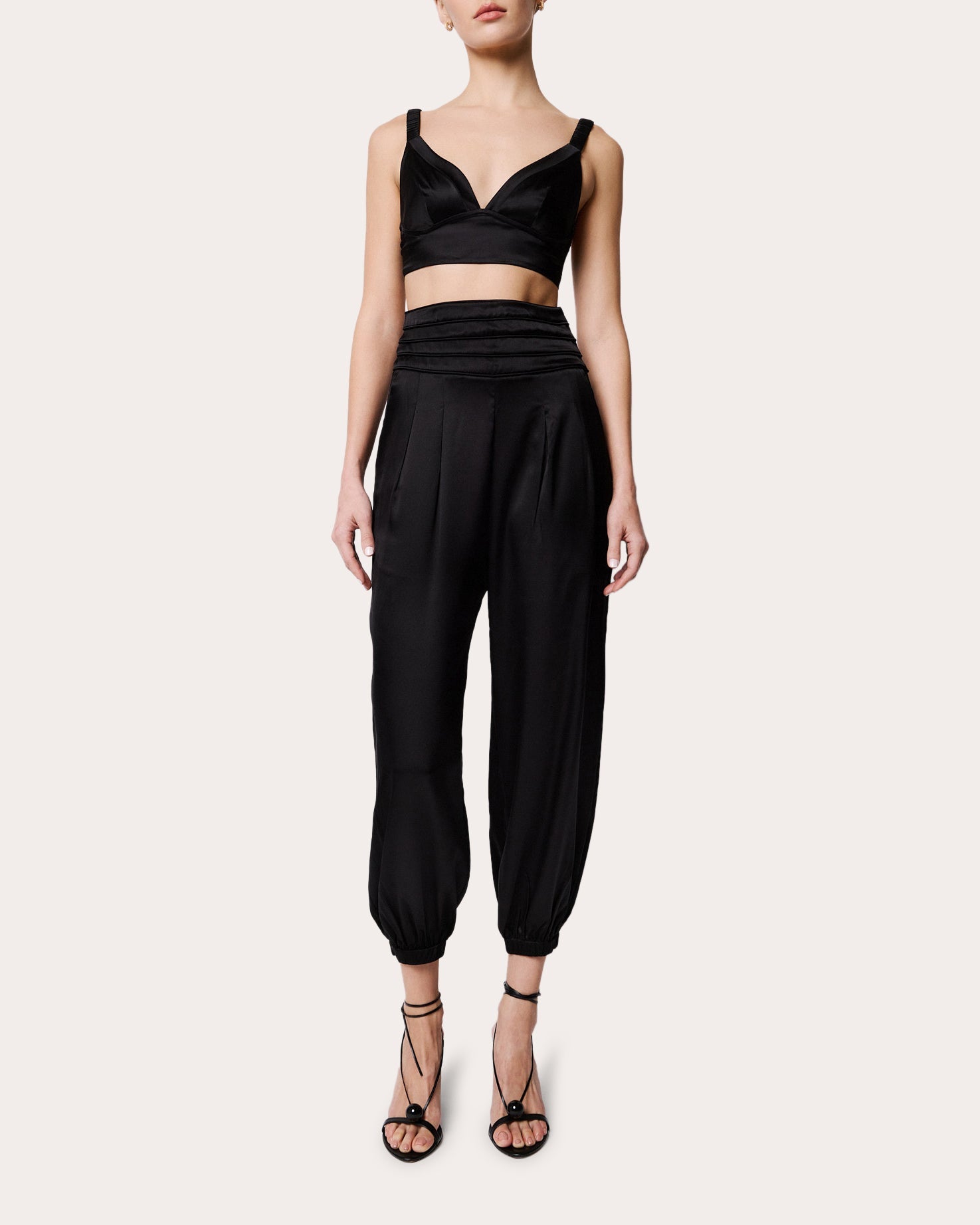 Avenoir Silk Charmeuse Pleated Crop Pants