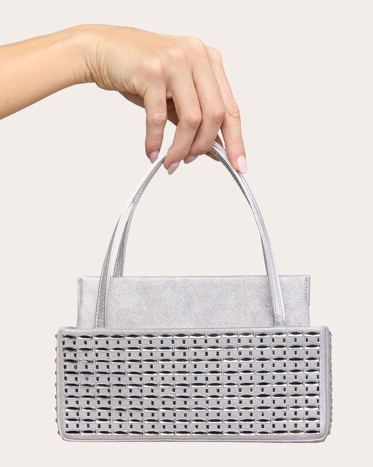 Norma Baguette Crystal Metallic Leather Handbag