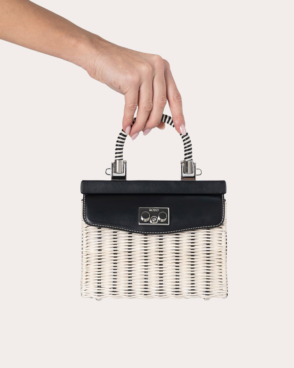 Small Paris Woven Wicker Leather Handbag