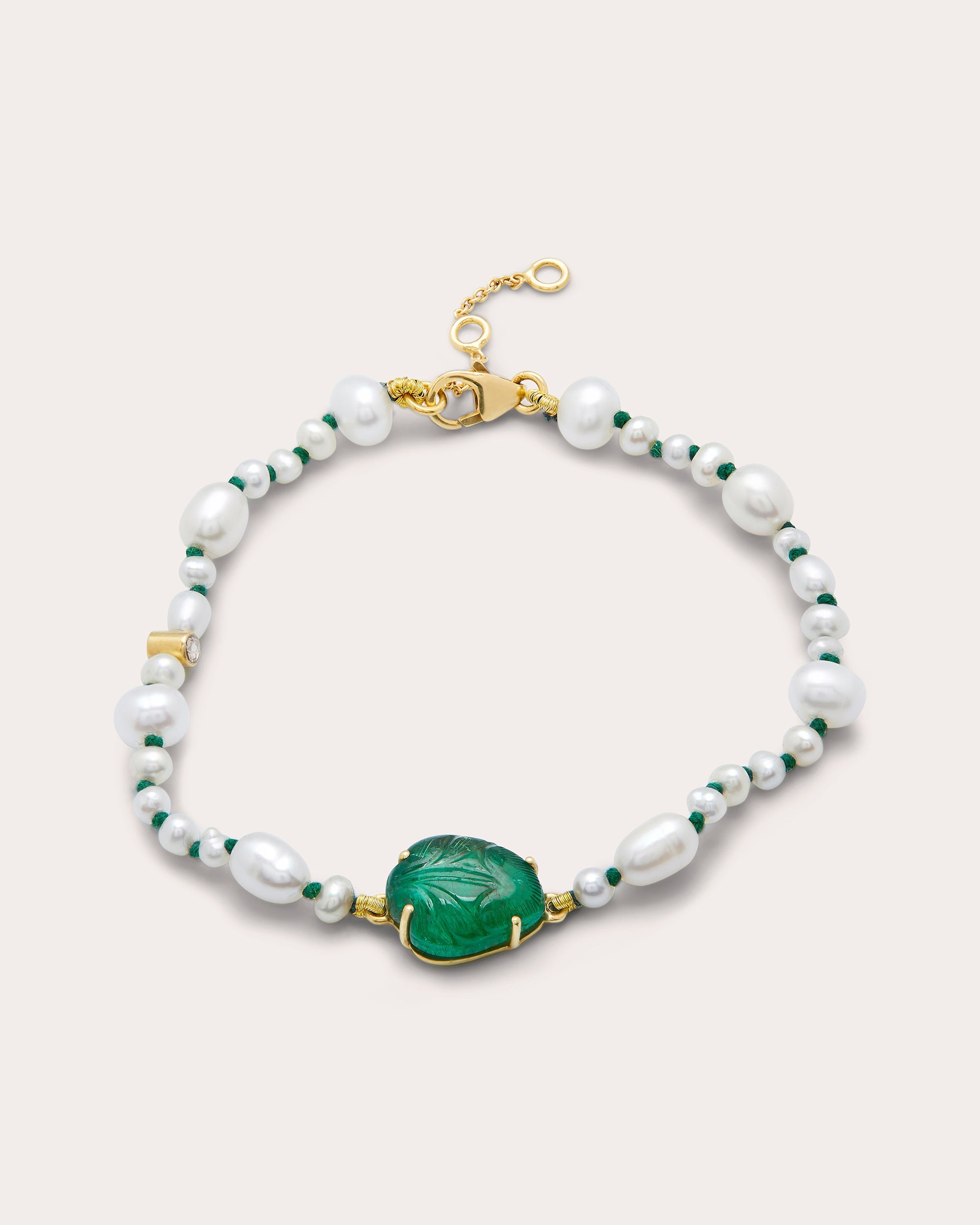 Muna 18K Gold Pearl Emerald and Diamond Bracelet
