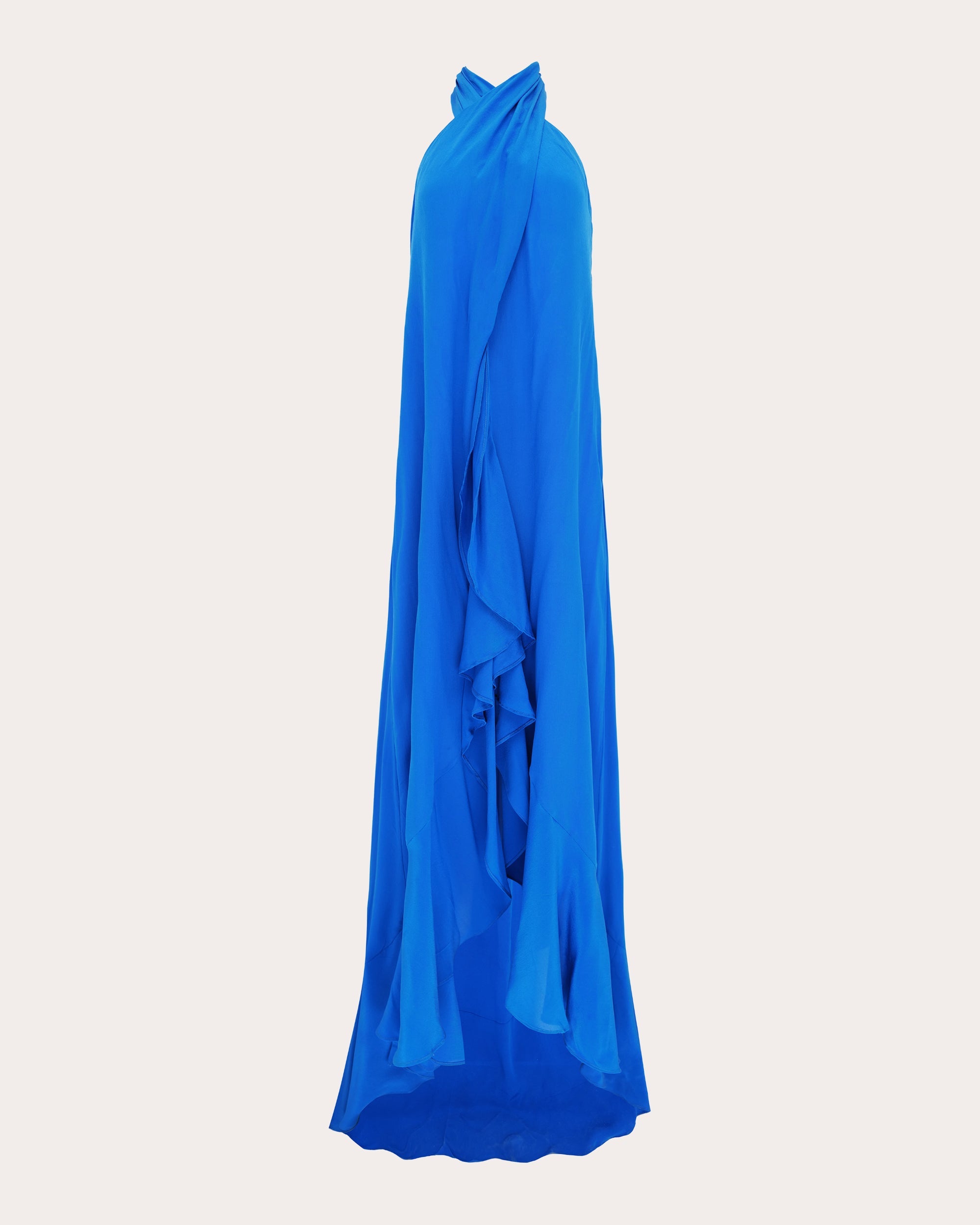 Bari Crepe de Chine Ruffle Halter Gown