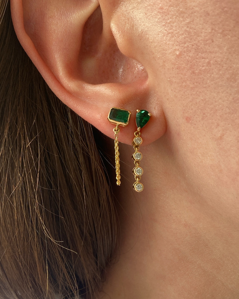 Emerald Loop Chain Stud Earrings