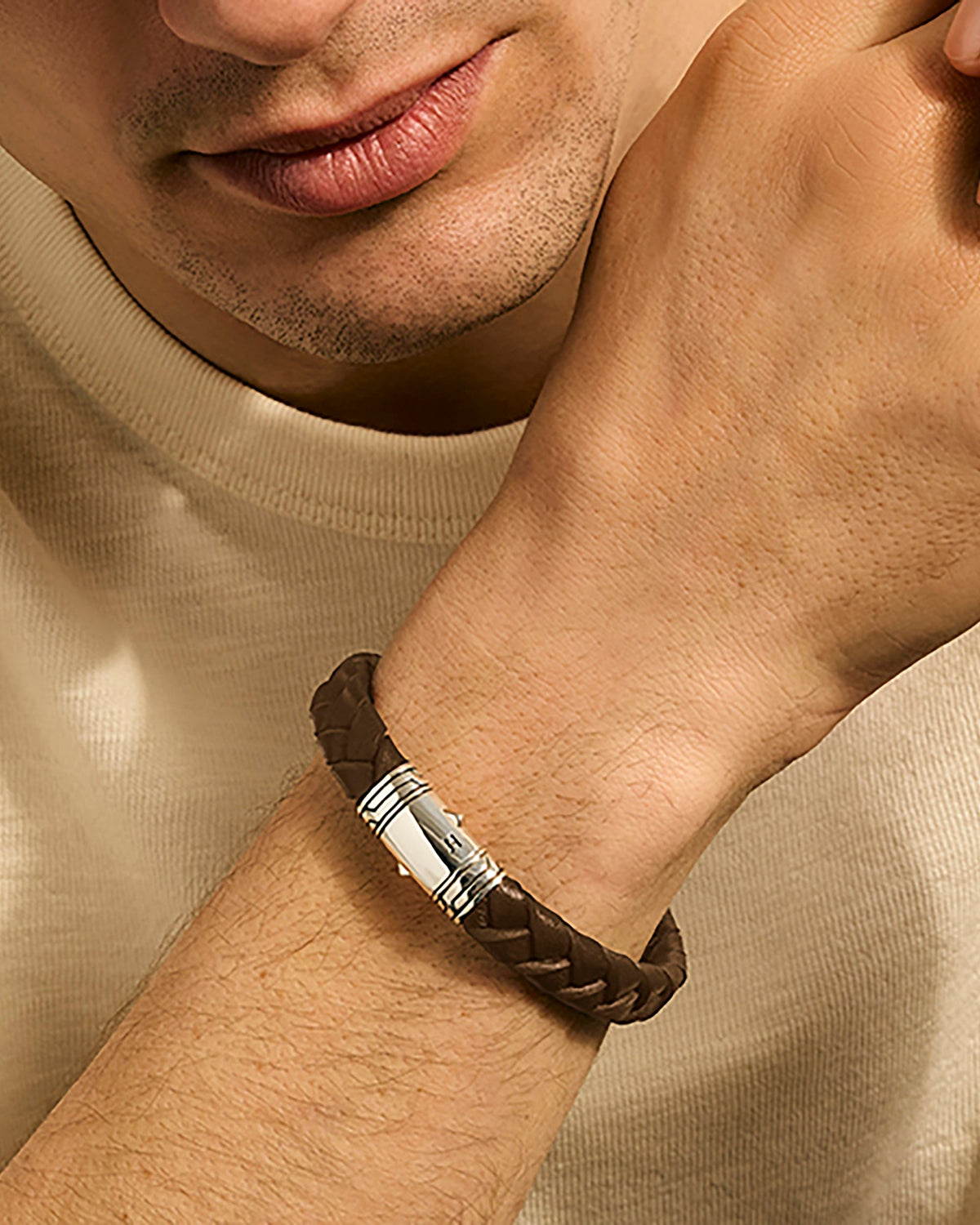 Brown Braided Leather Bracelet