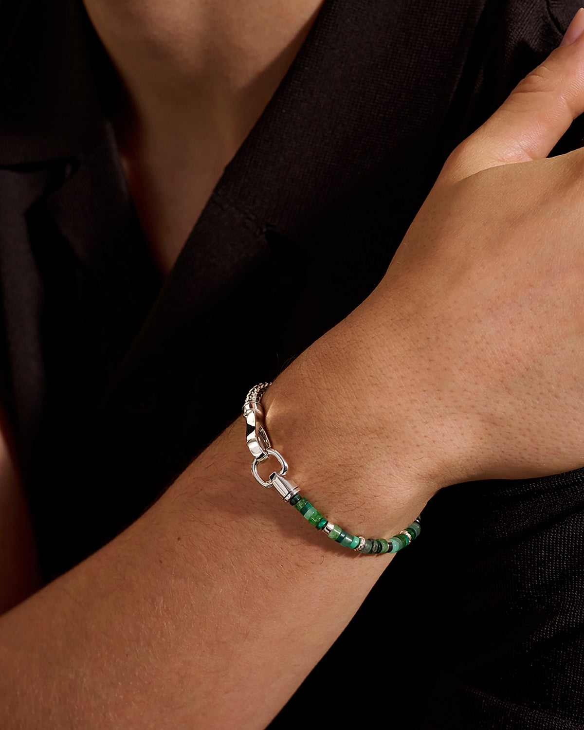Emerald & Malachite Heishi Chain Bracelet