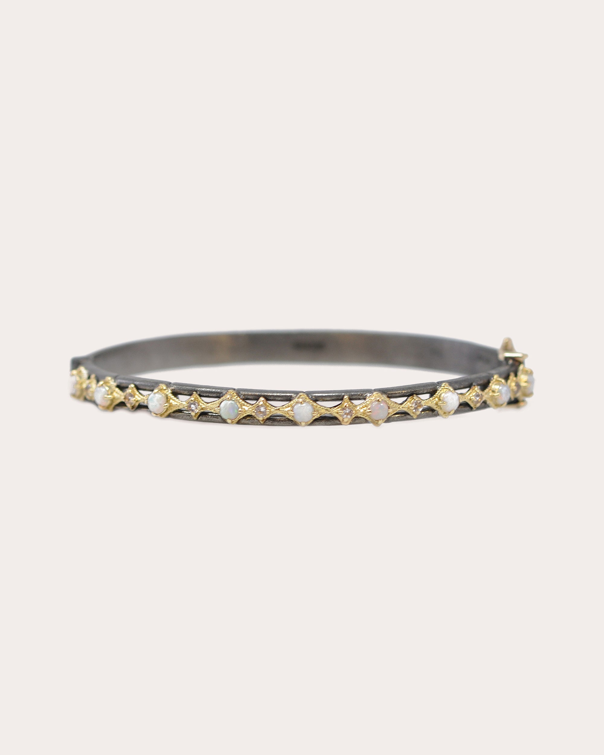 Morganite & Opal Blackened Two-Tone Crivelli Bangle