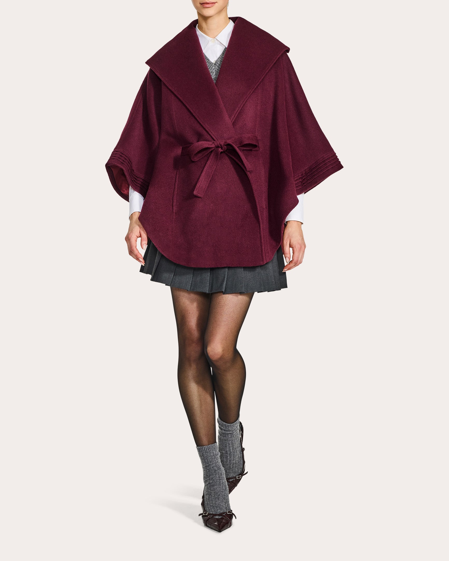 Baby Alpaca Belted Shawl Collar Cape