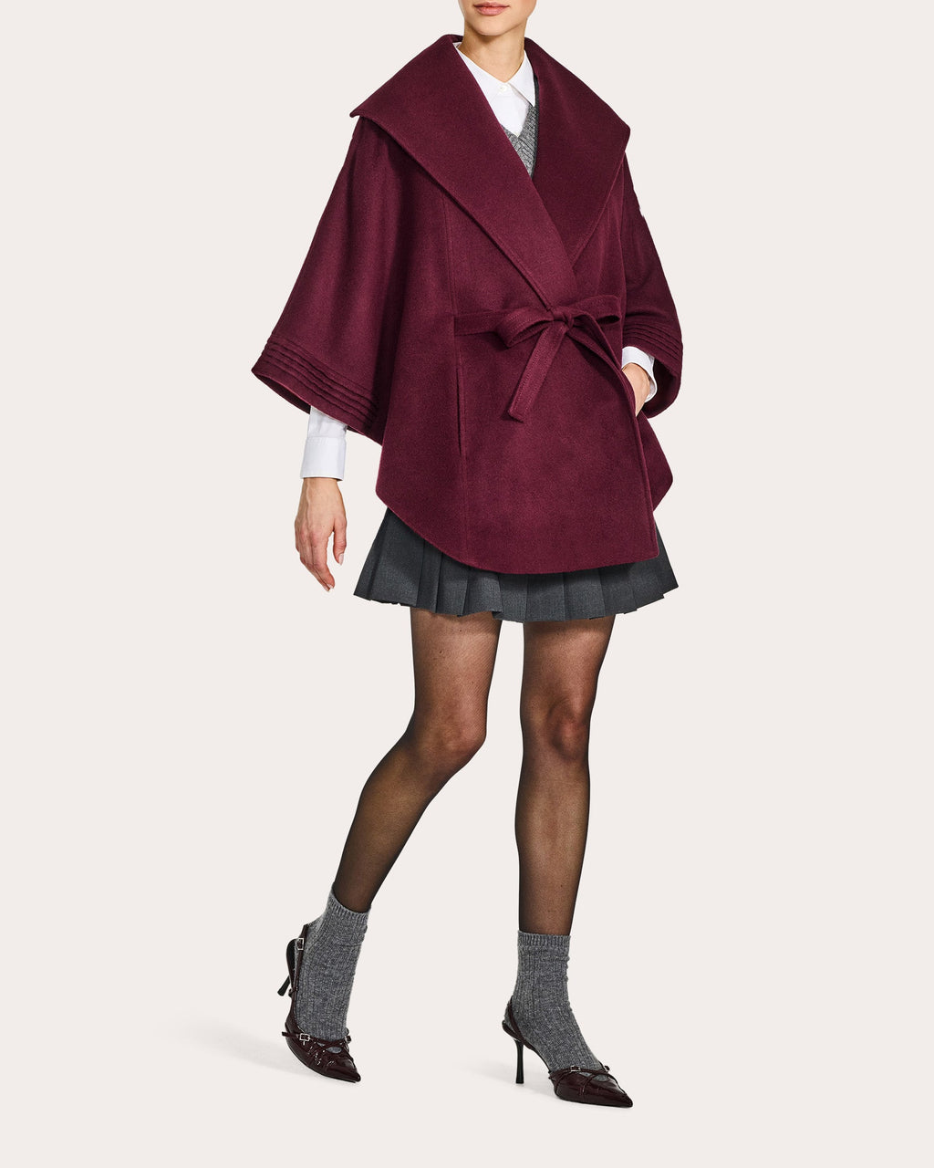 Baby Alpaca Belted Shawl Collar Cape