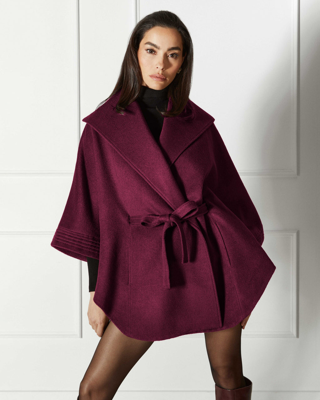 Baby Alpaca Belted Shawl Collar Cape